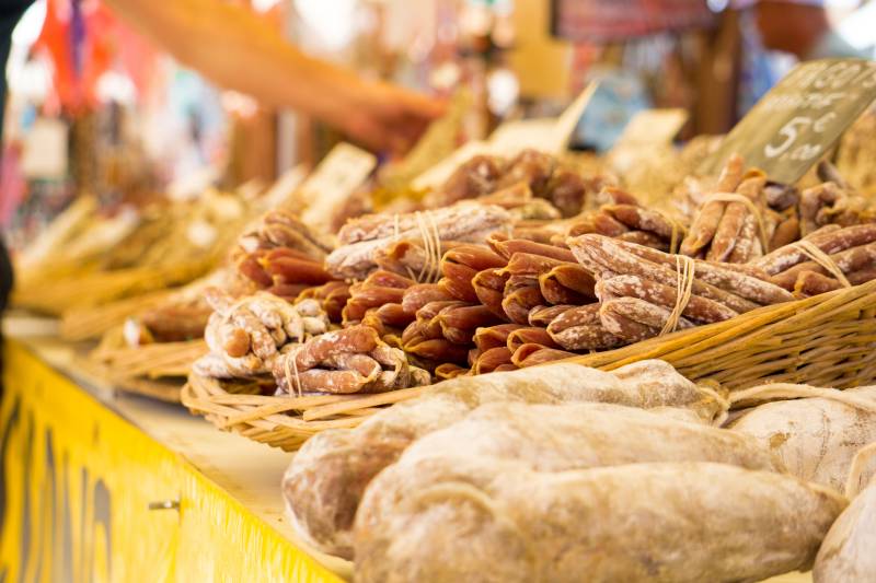 charcuterie at a Parisian Market. enjoy a private market Tour with Deluxe France