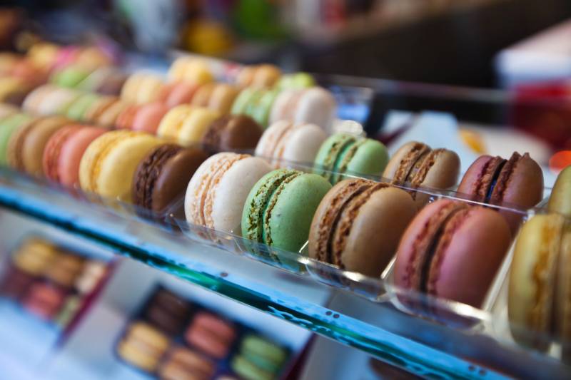 colorful delicious macarons in Paris