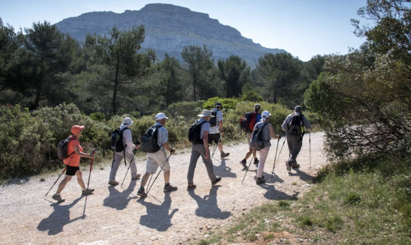 Hikers in Alpilles landscape during a Hiking Experiences in Provence