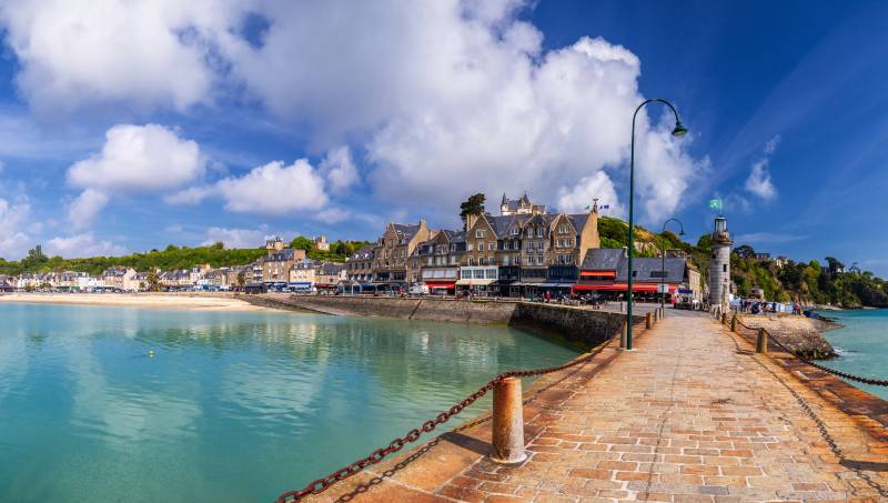 Cancale Beach and town during a From Normandy to Brittany: Cancale, Saint Malo & Dinard Full Day Private Sightseeing Tour