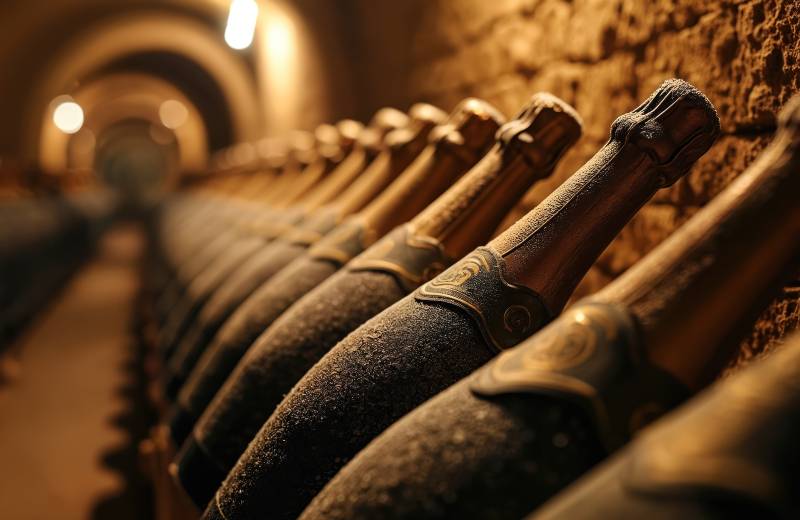 bottles of champagne  in France