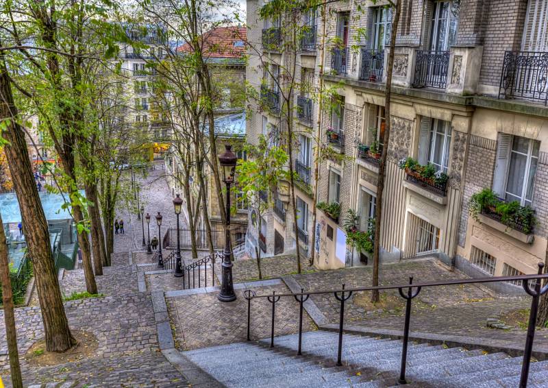 long stairs un Montmartre district